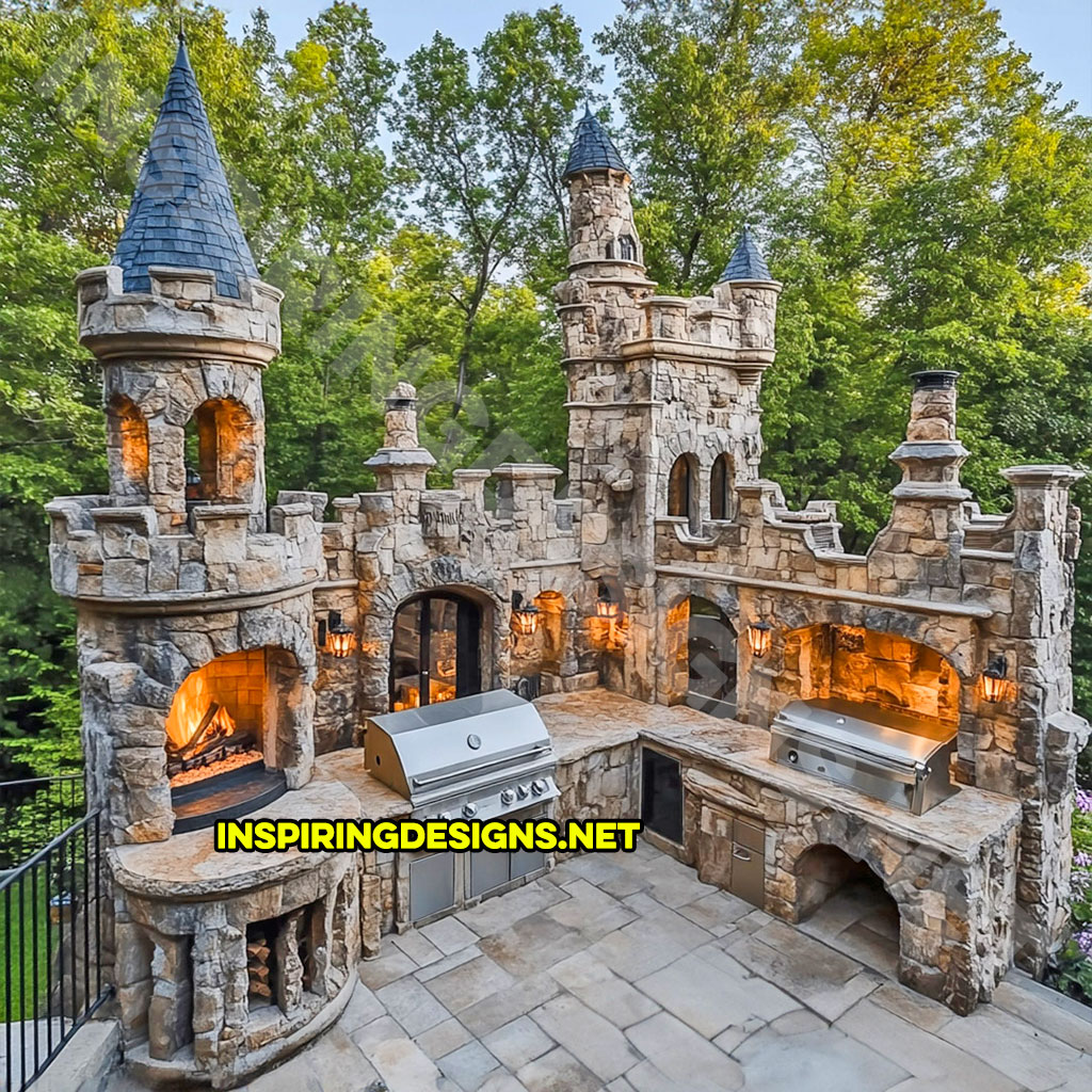 Outdoor castle kitchen in natural stone design