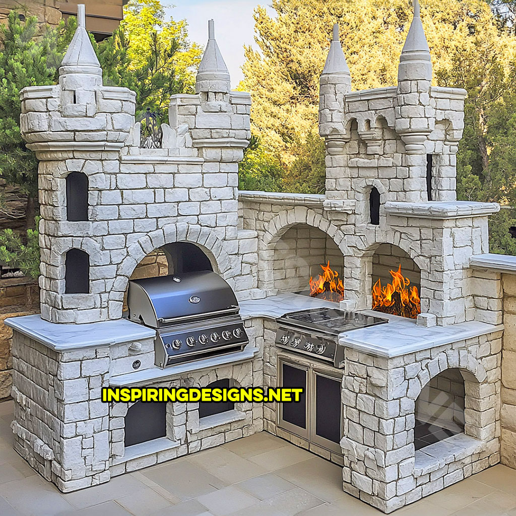 Outdoor castle kitchen in white stone design