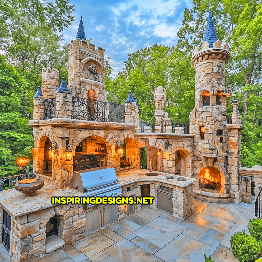 Outdoor castle kitchen in natural and blue stone design