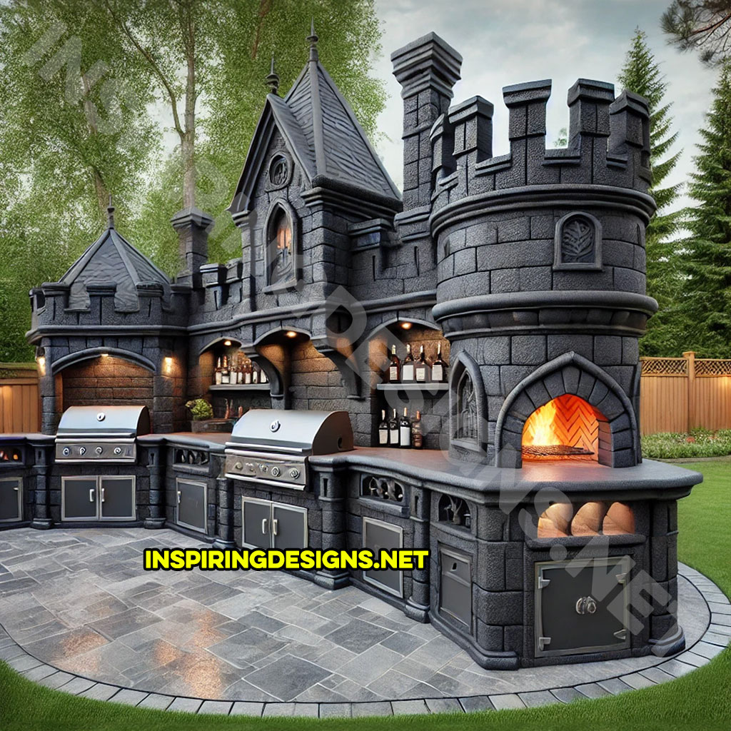 Outdoor castle kitchen in black stone design