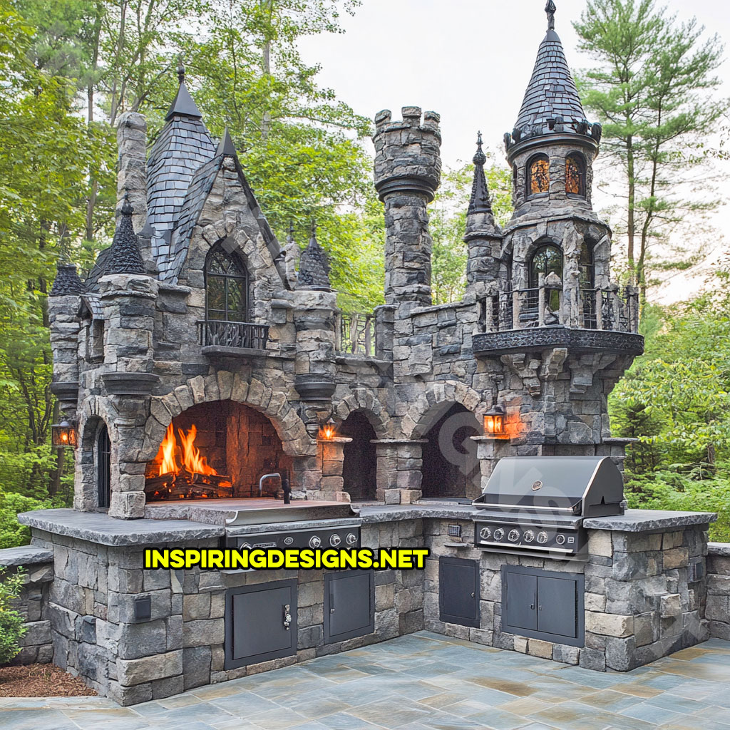 Outdoor castle kitchen in grey stone design