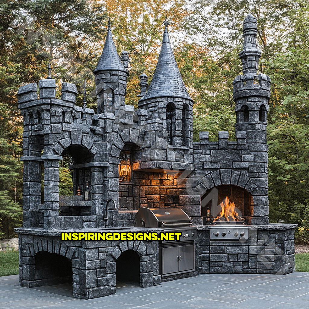 Outdoor castle kitchen in black stone design