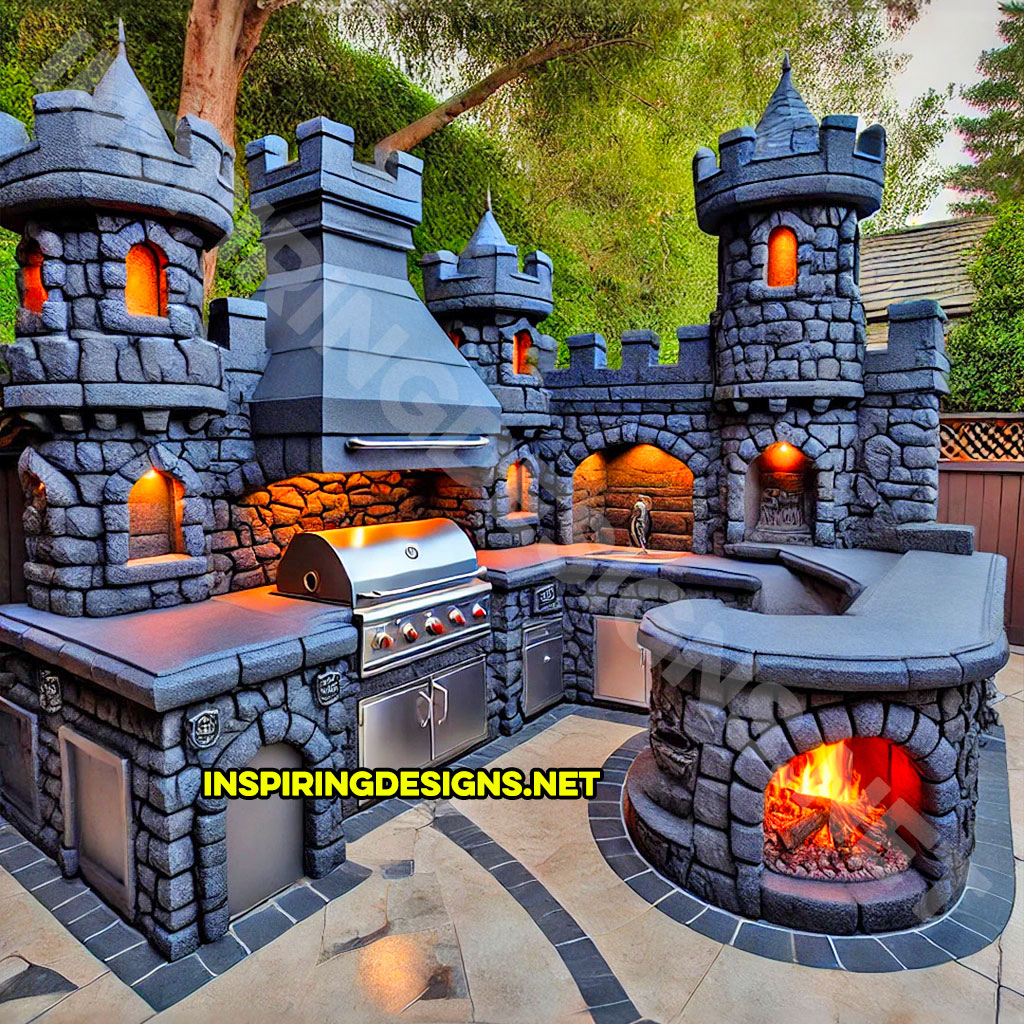 Outdoor castle kitchen in black stone design