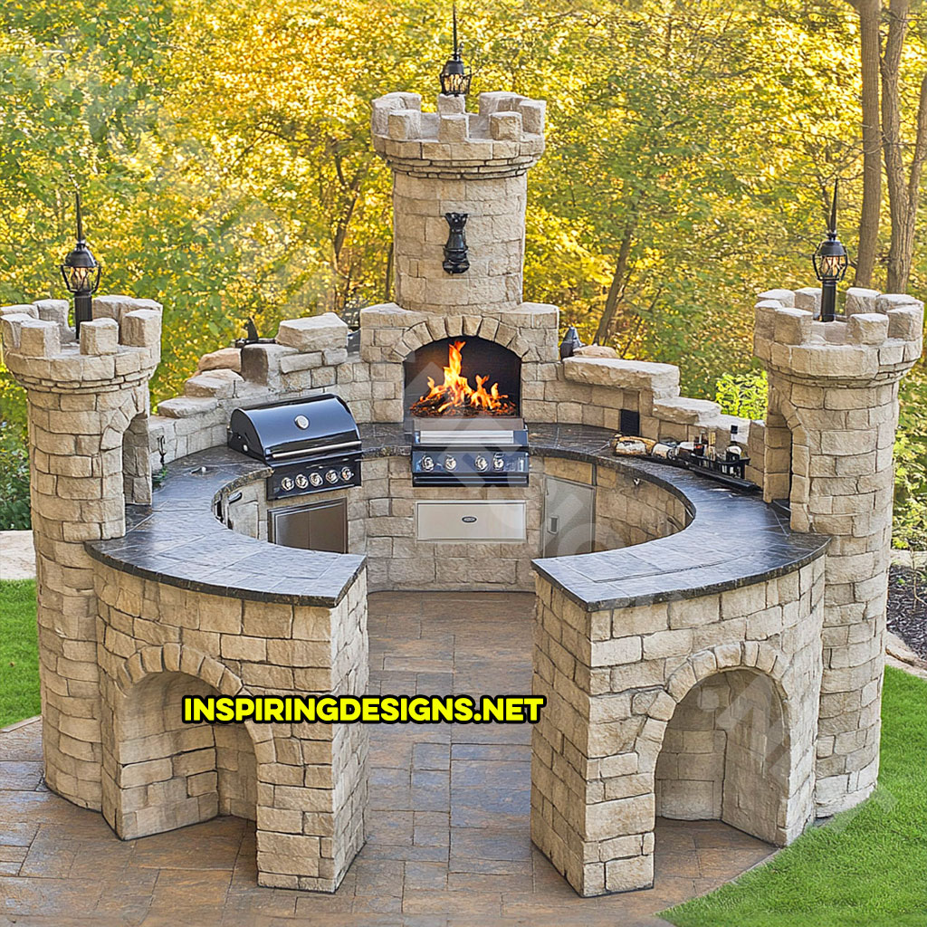 Circular Outdoor castle kitchen in natural stone design