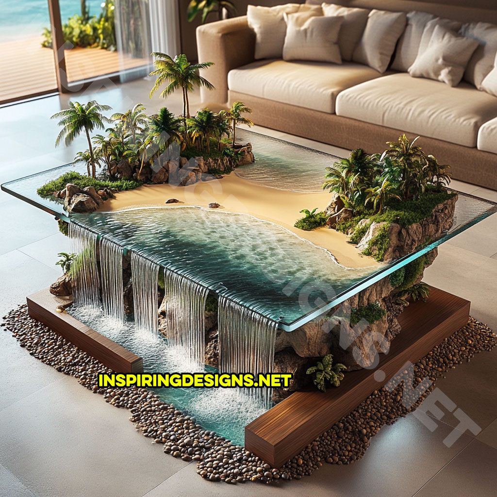 Tropical Island Waterfall Coffee Tables