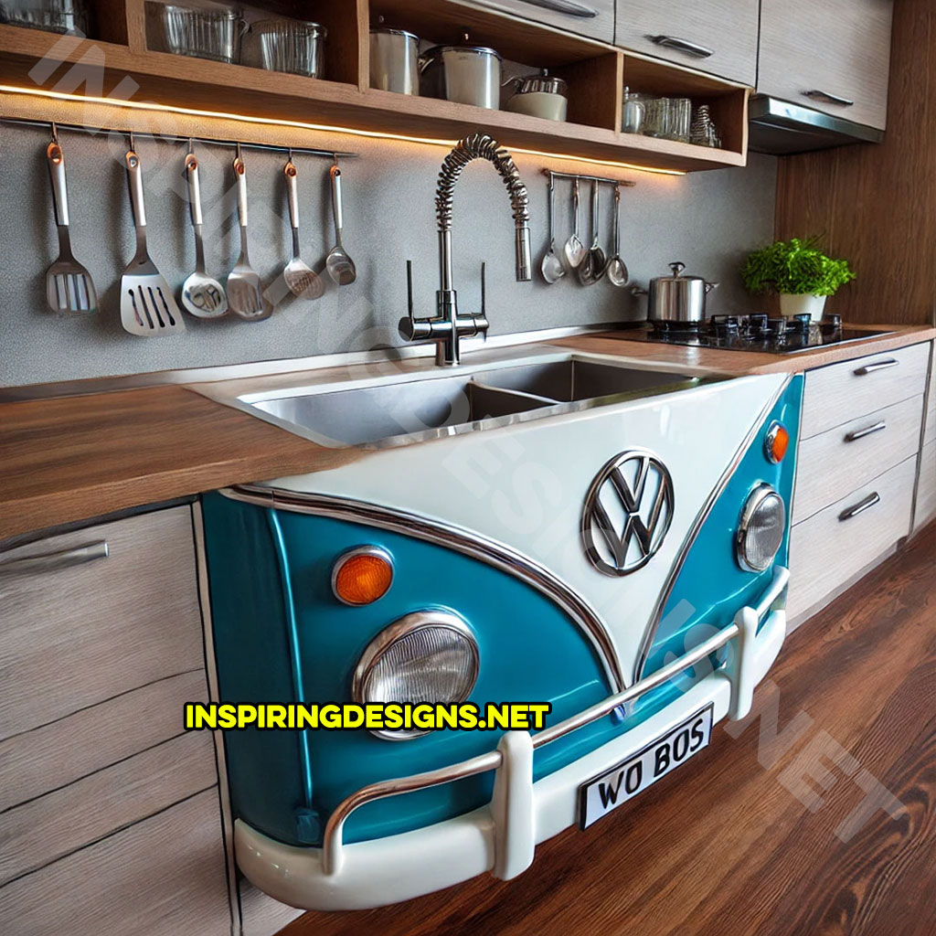 Volkswagen Bus Sink in blue and white color palette