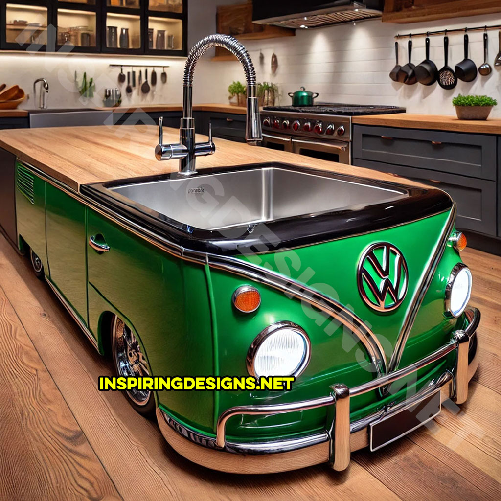 Volkswagen Bus Sink in green and black color palette