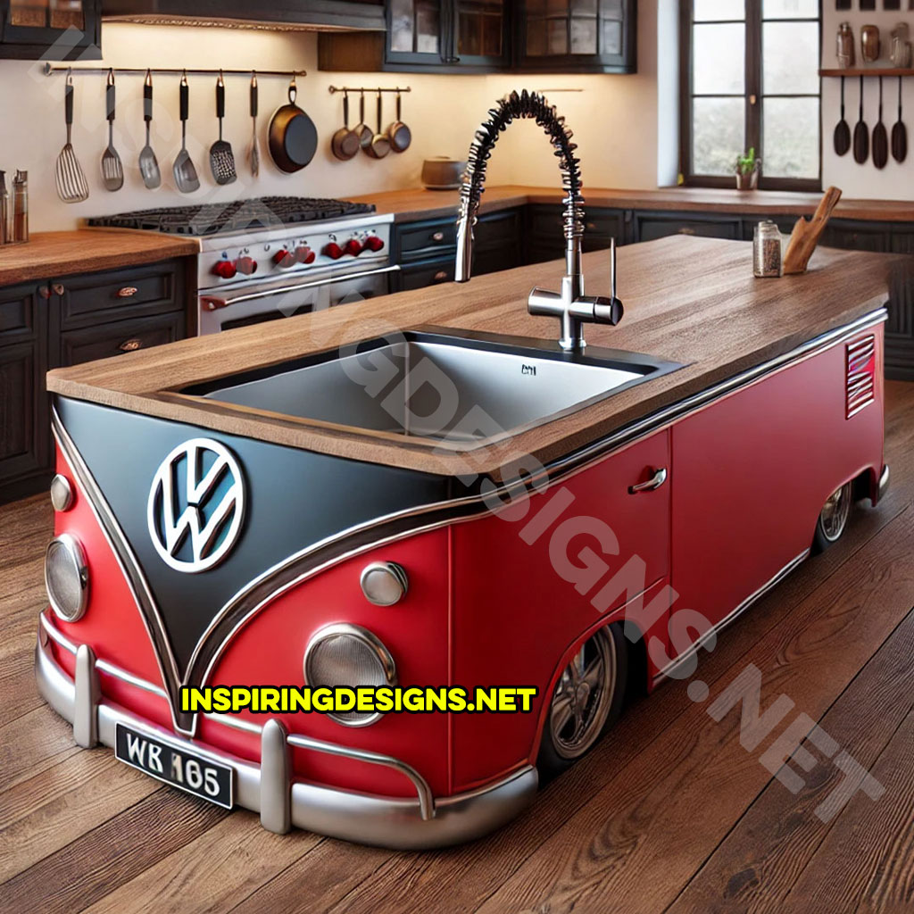 Volkswagen Bus Sink in red and black color palette