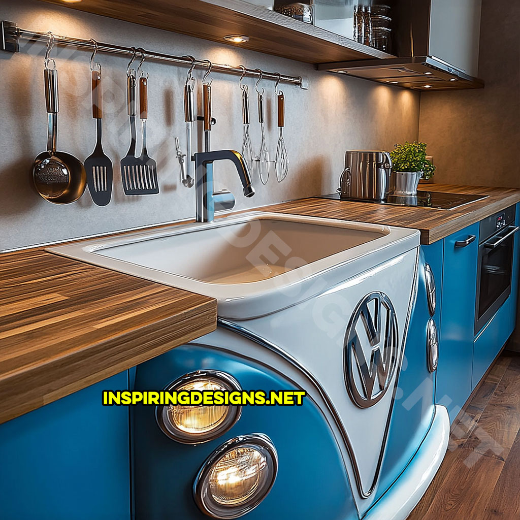 Volkswagen Bus Sink in blue and white color palette