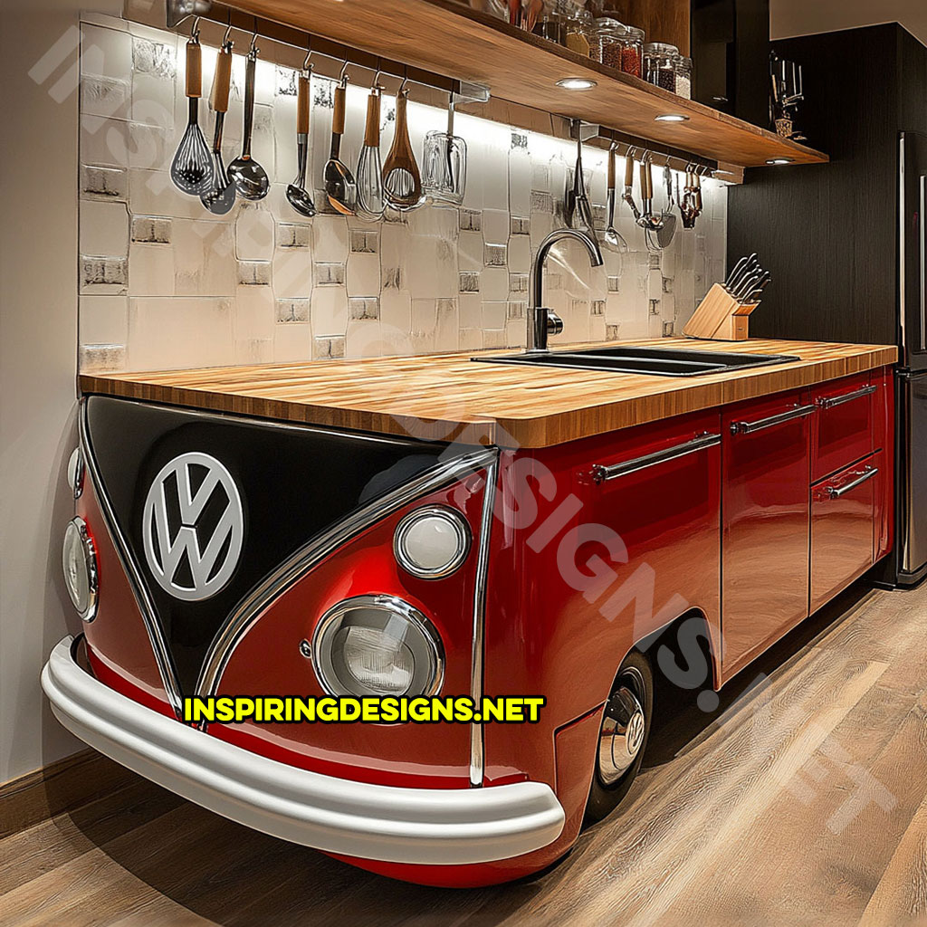 Volkswagen Bus Sink in red and black color palette