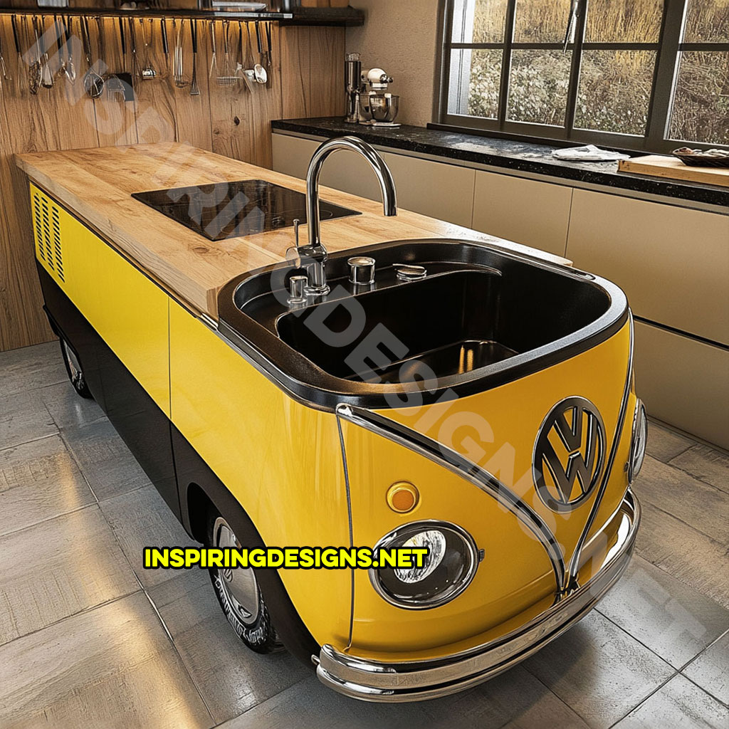 Volkswagen Bus Sink in yellow and black color palette