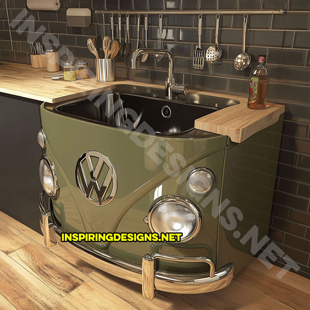 Volkswagen Bus Sink in green and black color palette