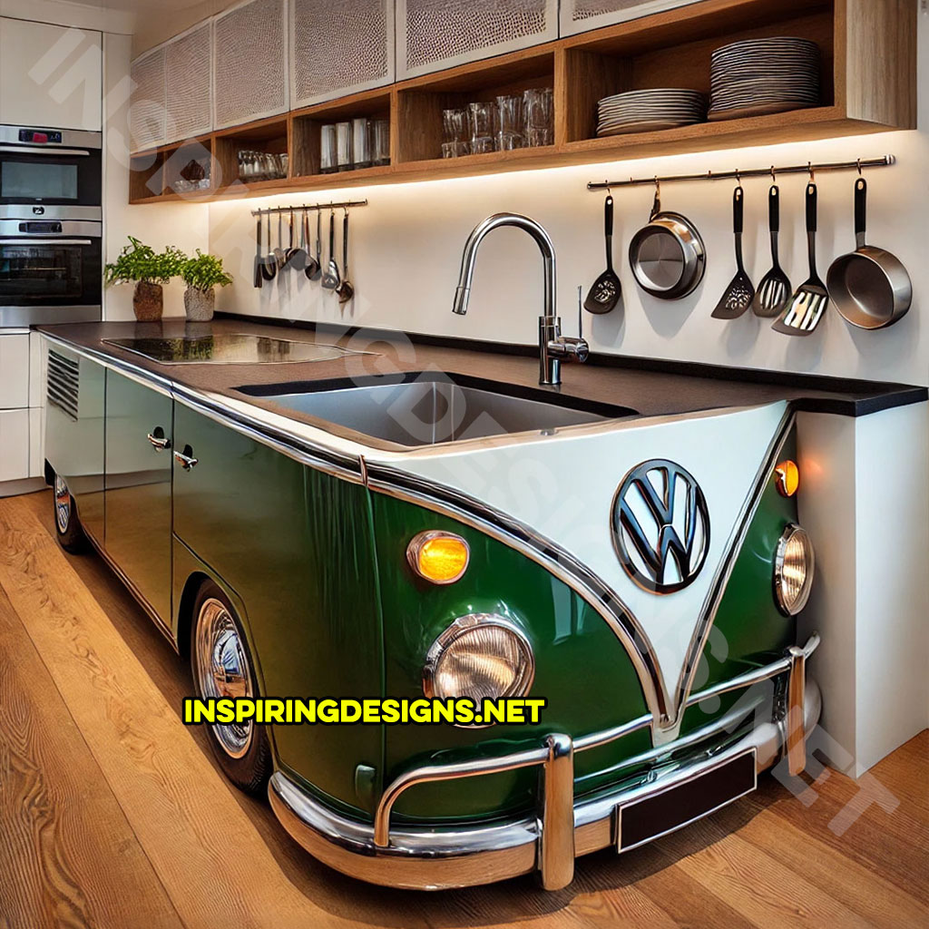 Volkswagen Bus Sink in green and white color palette