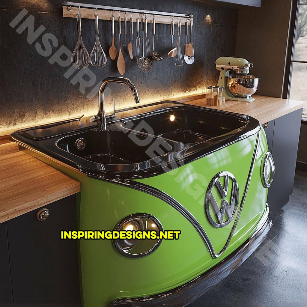 Volkswagen Bus Sink in green and black color palette