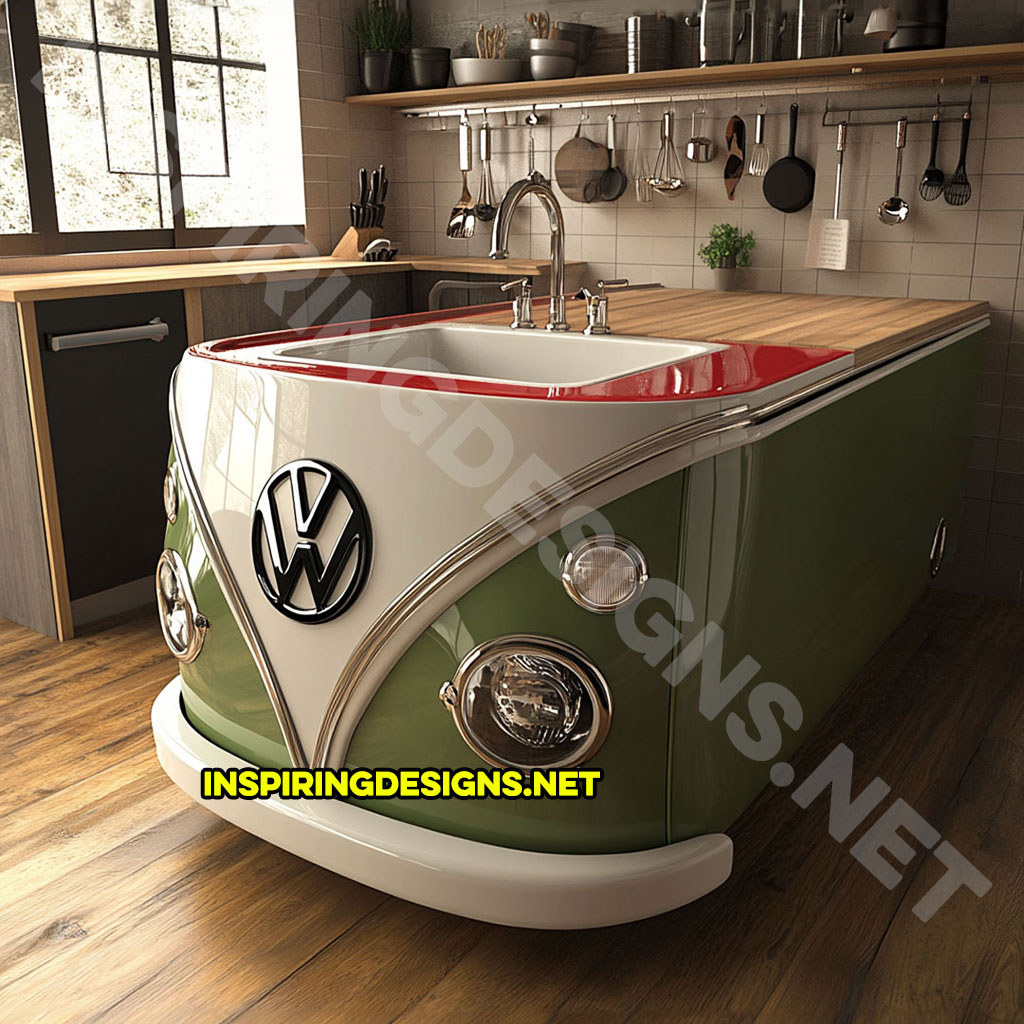 Volkswagen Bus Sink in green and white color palette