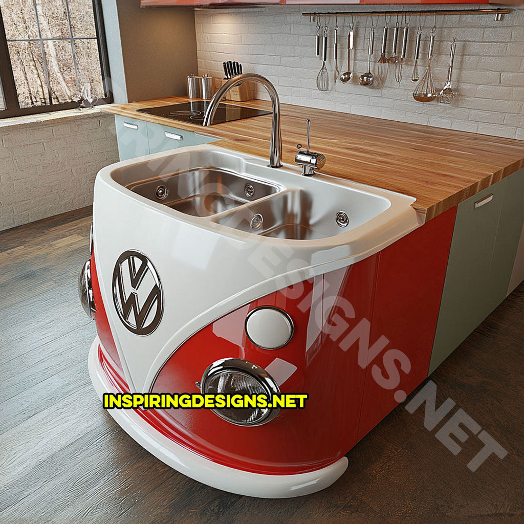 Volkswagen Bus Sink in red and white color palette