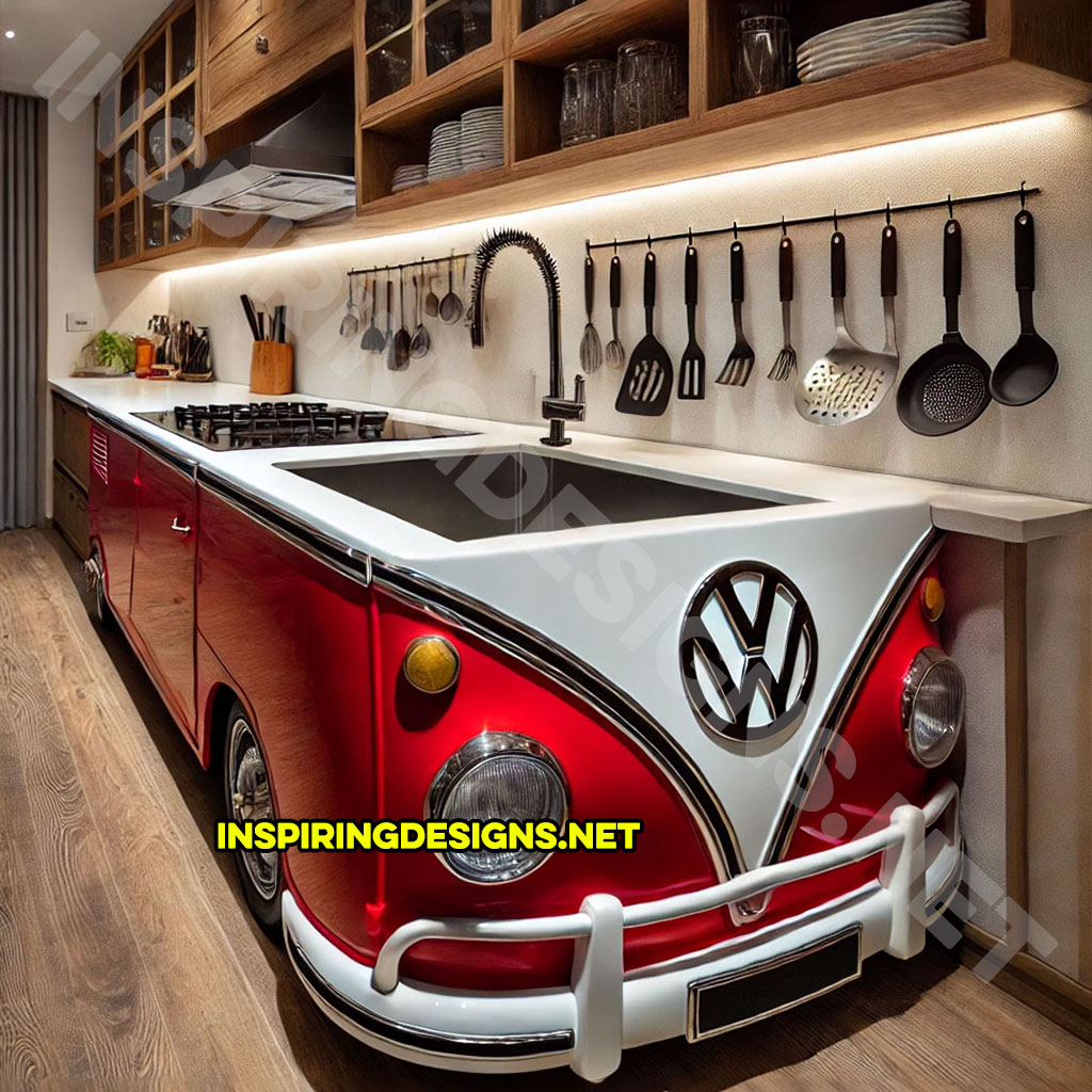 Volkswagen Bus Sink in red and white color palette