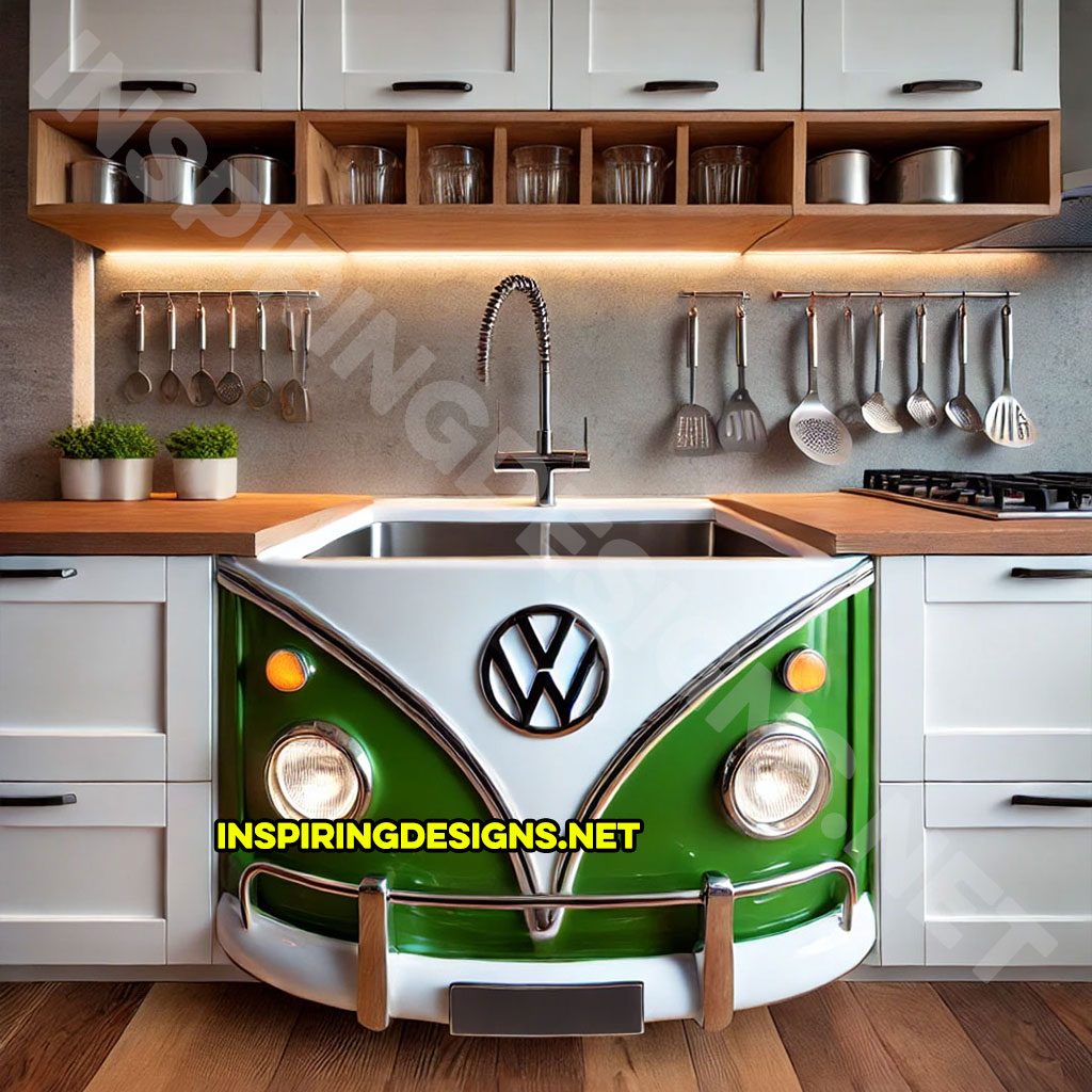 Volkswagen Bus Sink in green and white color palette