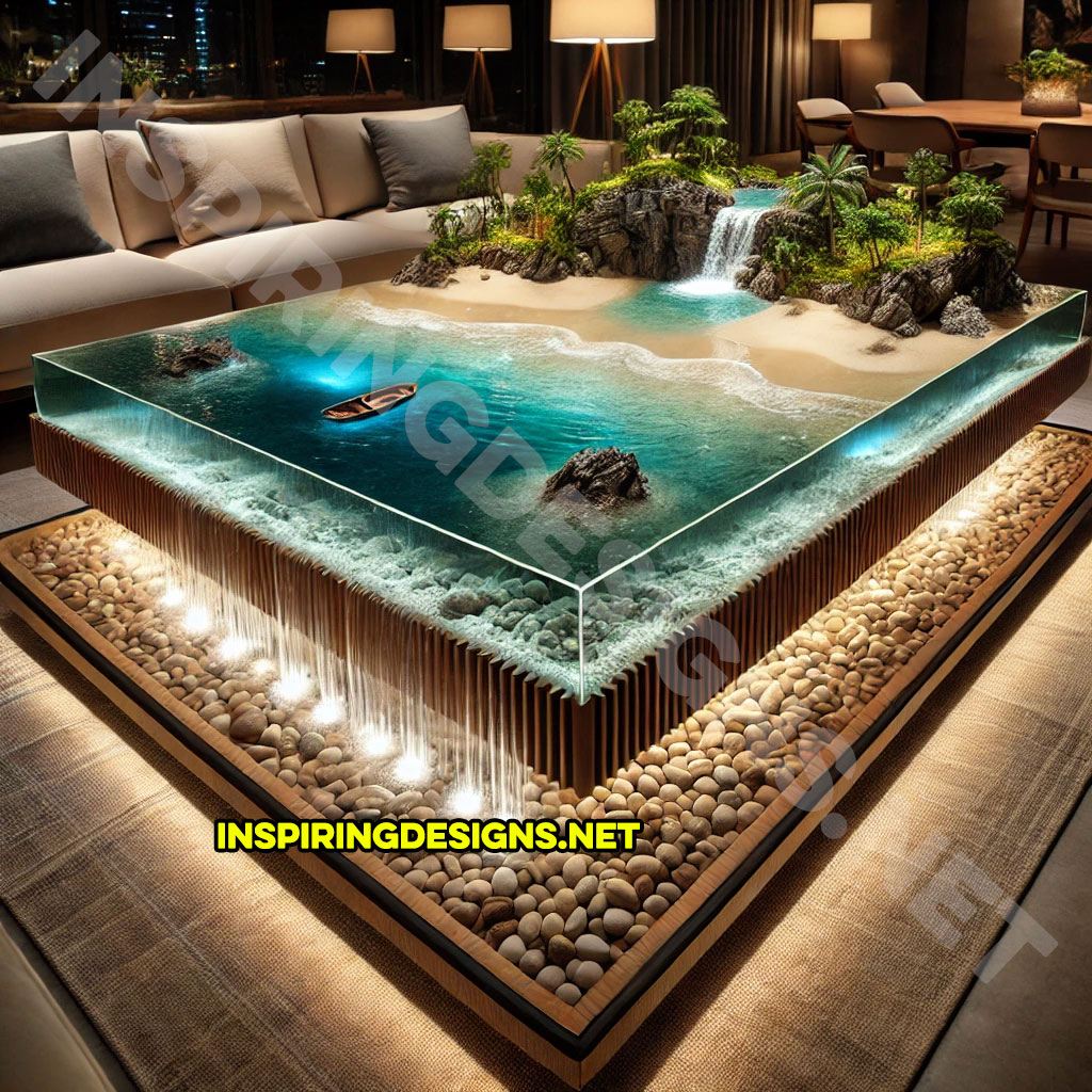 Tropical Island Waterfall Coffee Tables