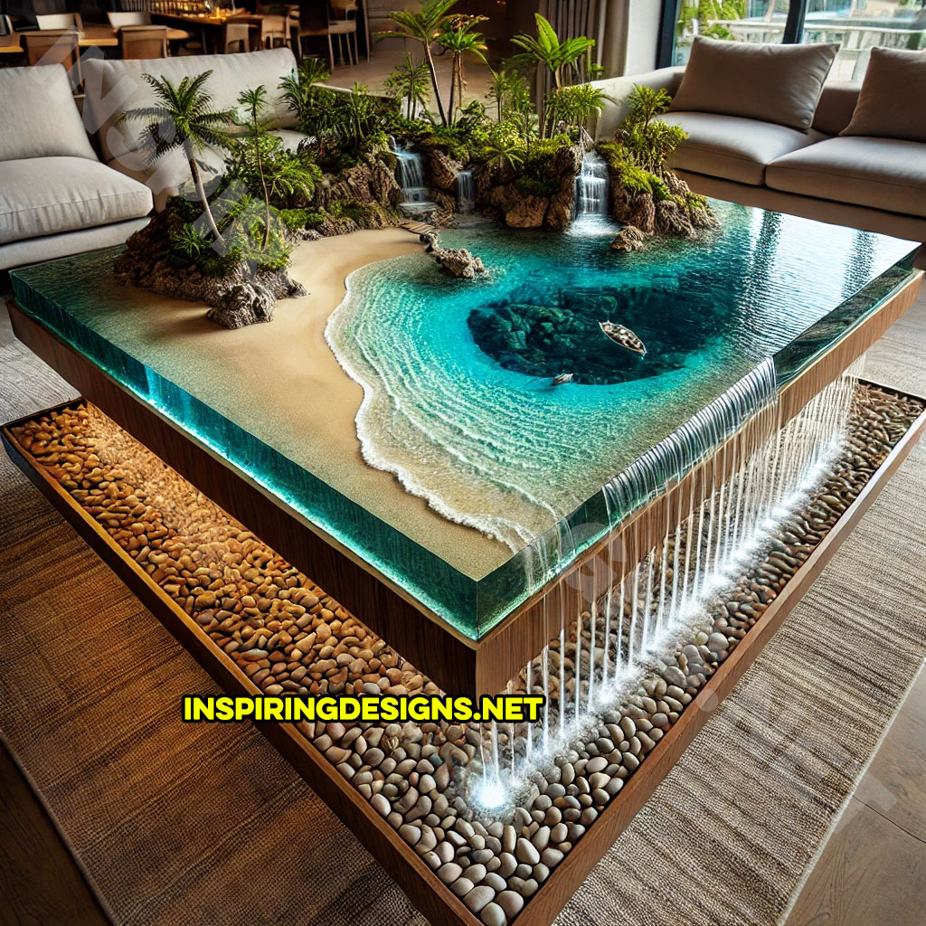 Tropical Island Waterfall Coffee Tables