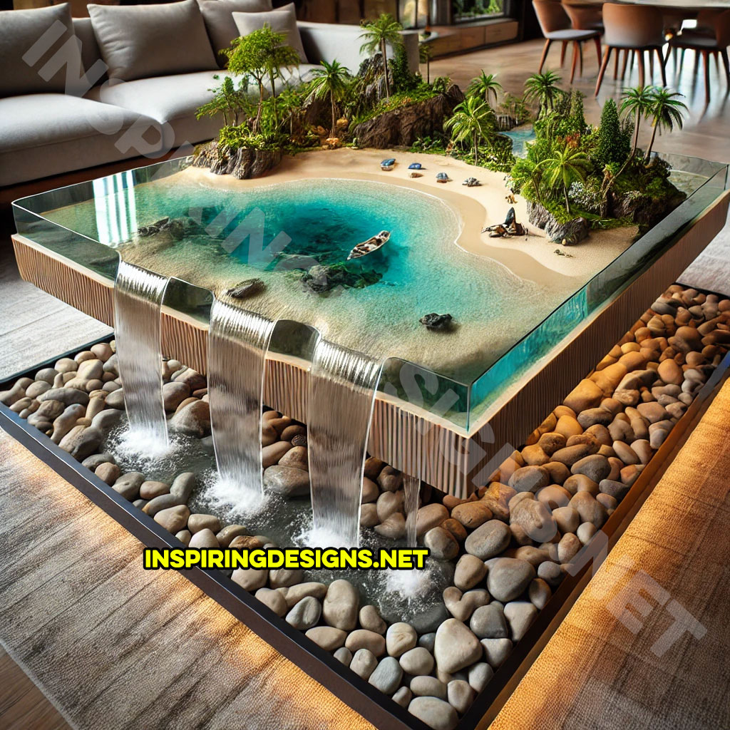 Tropical Island Waterfall Coffee Tables