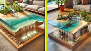 tropical island waterfall coffee tables