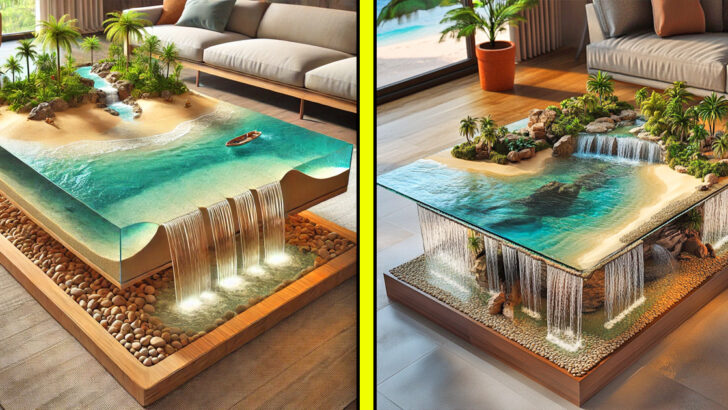 These Tropical Island Waterfall Coffee Tables Turn Any Room into a Beachside Retreat