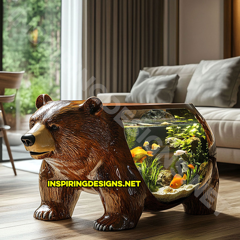 animal shaped aquarium coffee table in a bear design