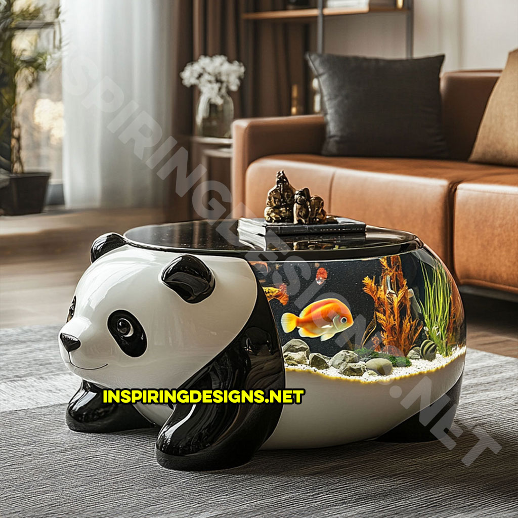 animal shaped aquarium coffee table in a panda design