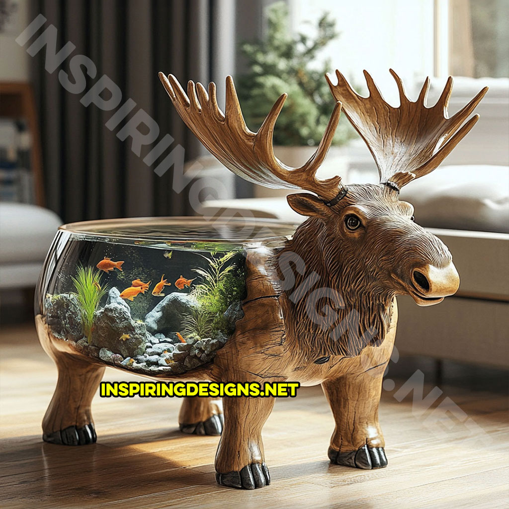 animal shaped aquarium coffee table in a moose design