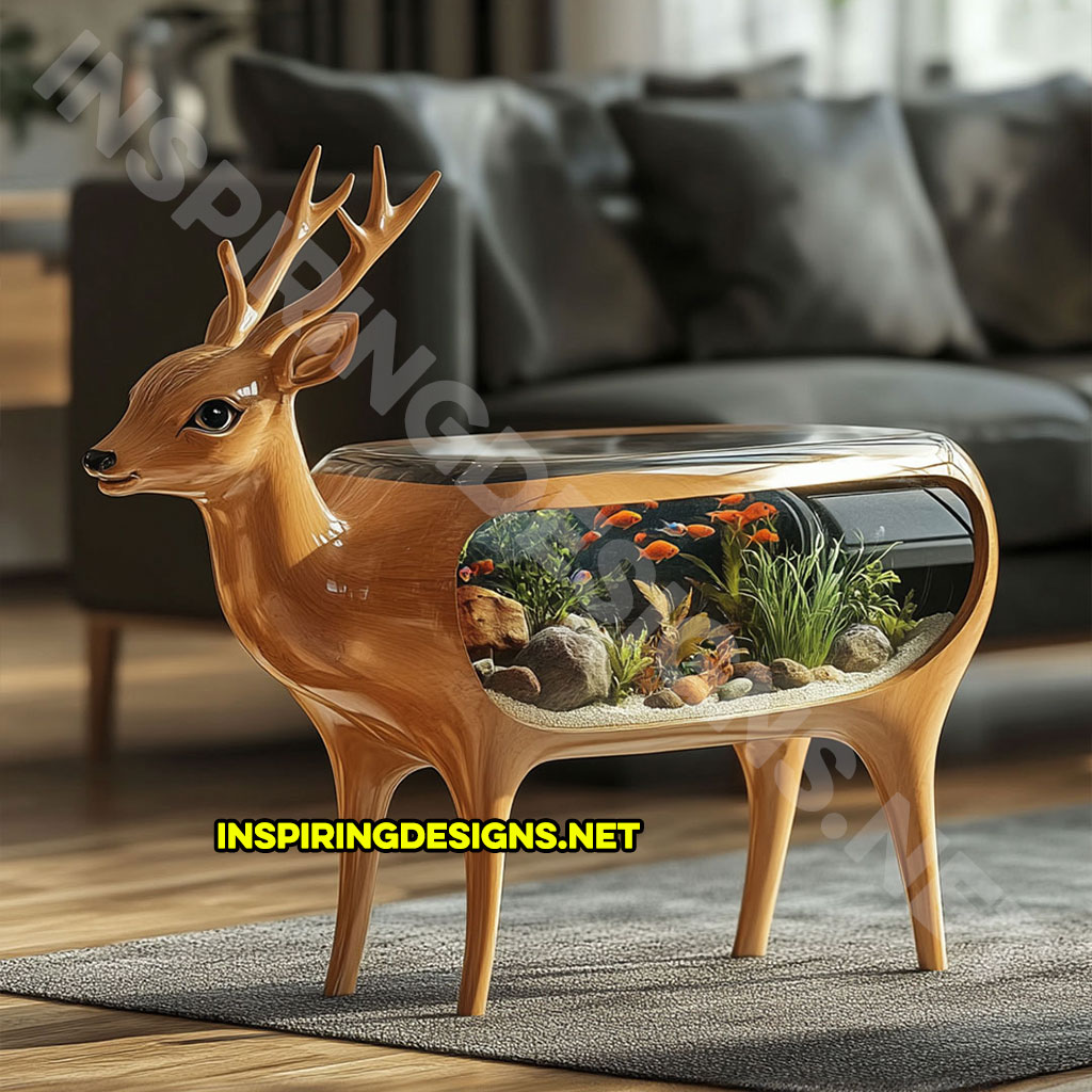 animal shaped aquarium coffee table in a deer design