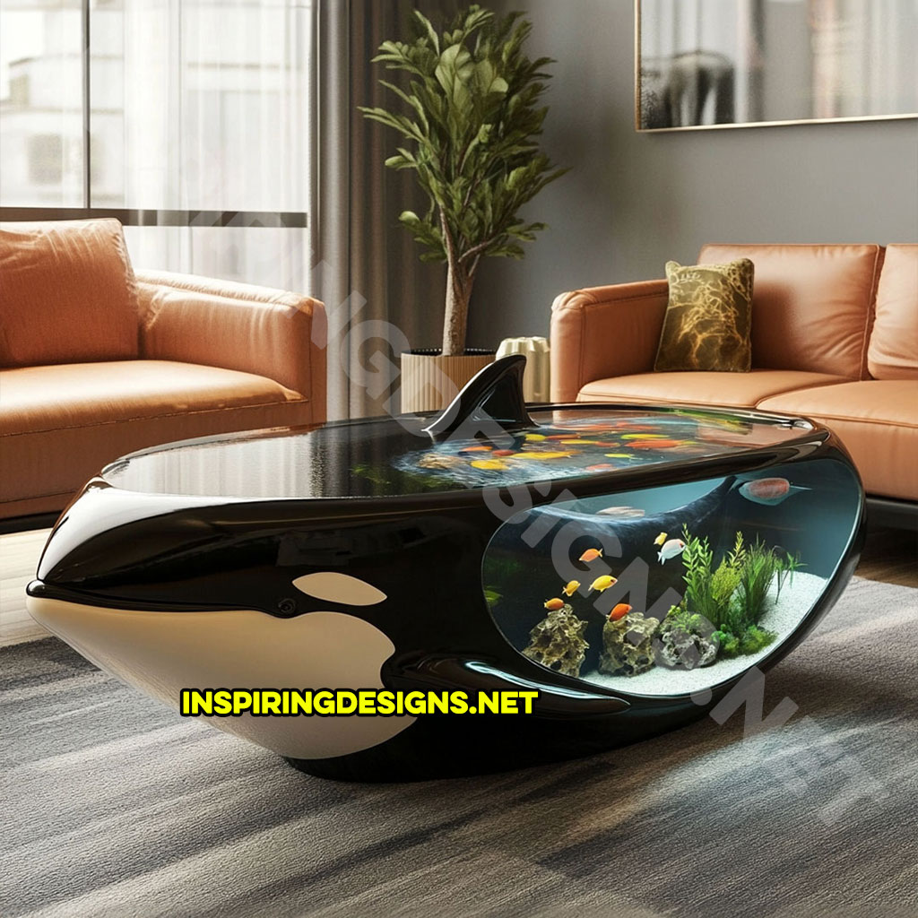 animal shaped aquarium coffee table in n orca whale design