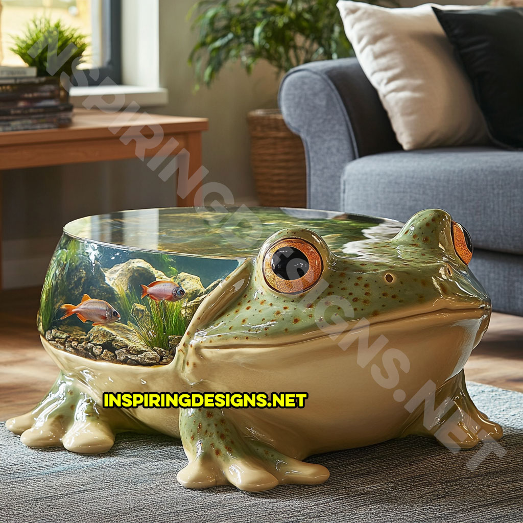 animal shaped aquarium coffee table in a frog design