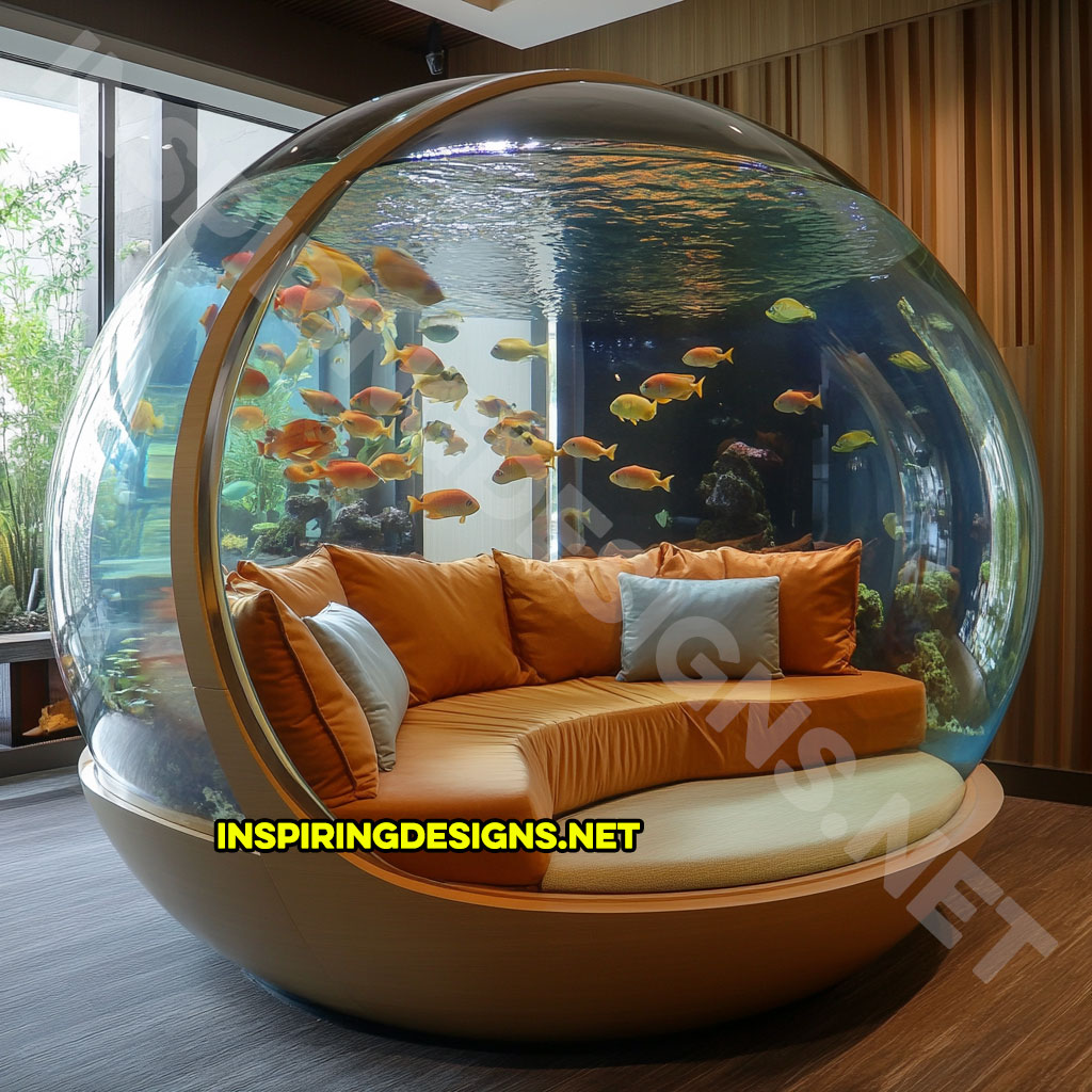 circular aquarium lounger in a orange and white color