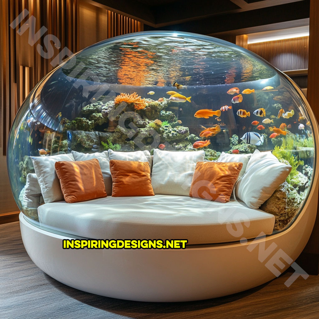 modern fishbowl aquarium lounger in a orange and white color