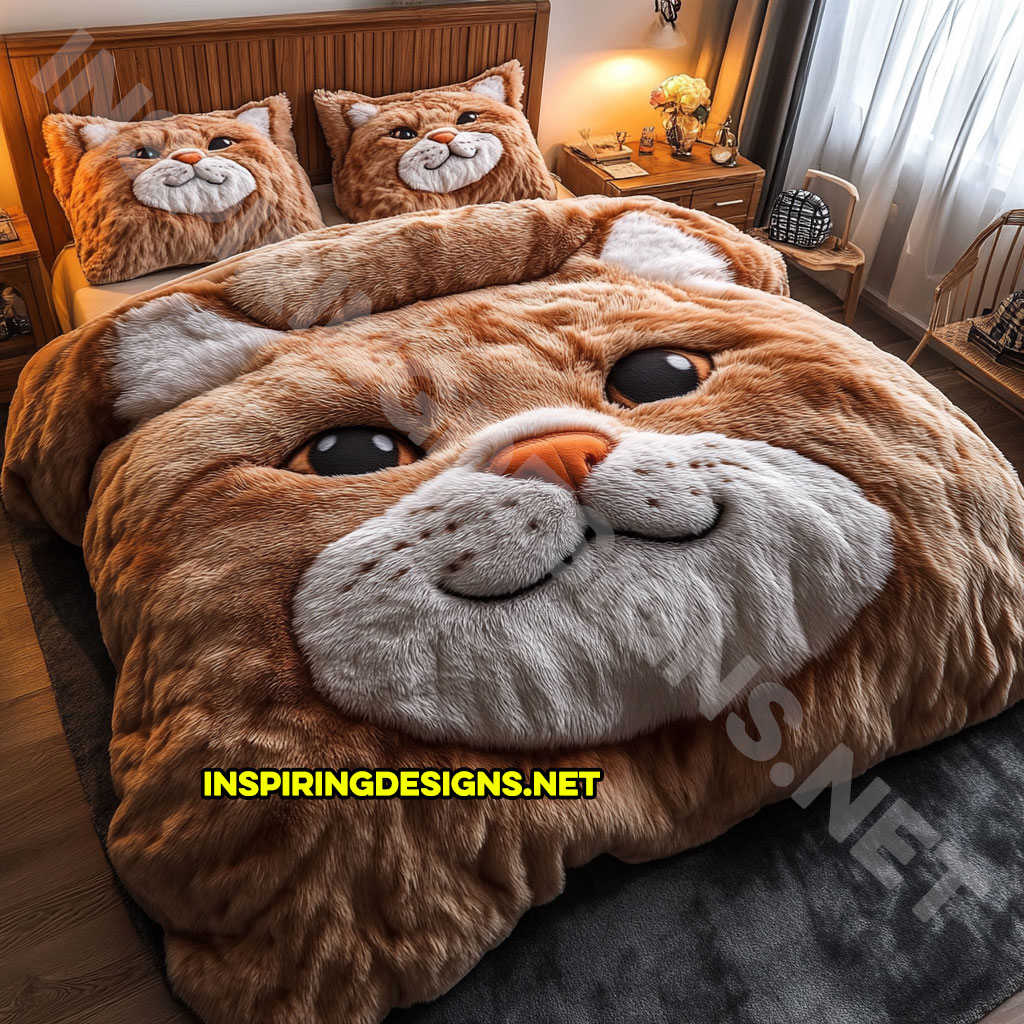 realistic cat bedding set in brown and white color