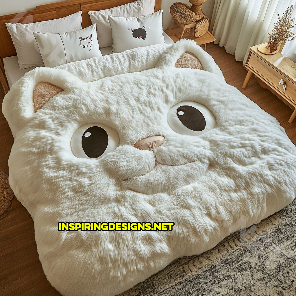 realistic cat bedding set in white color