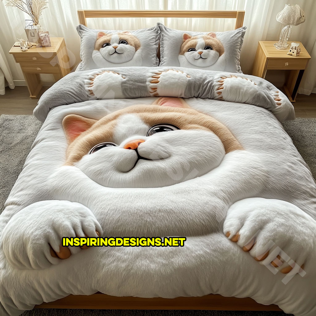 realistic cat bedding set in brown and white color