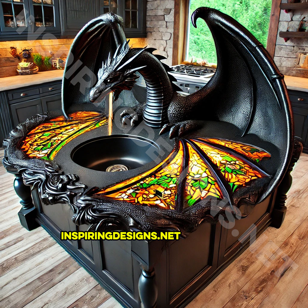 dragon kitchen island with a dragon faucet in a black color