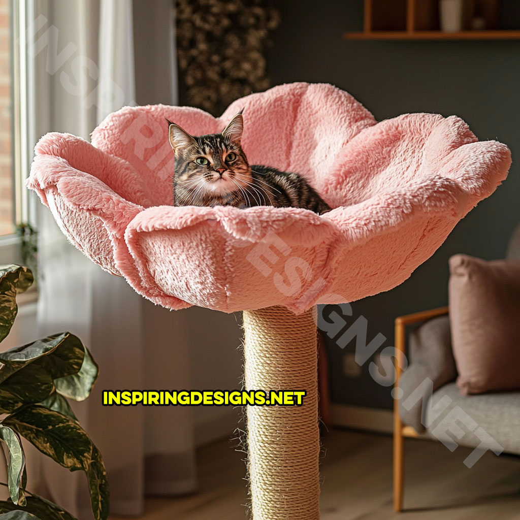 flower shaped cat tree in pink carnation design