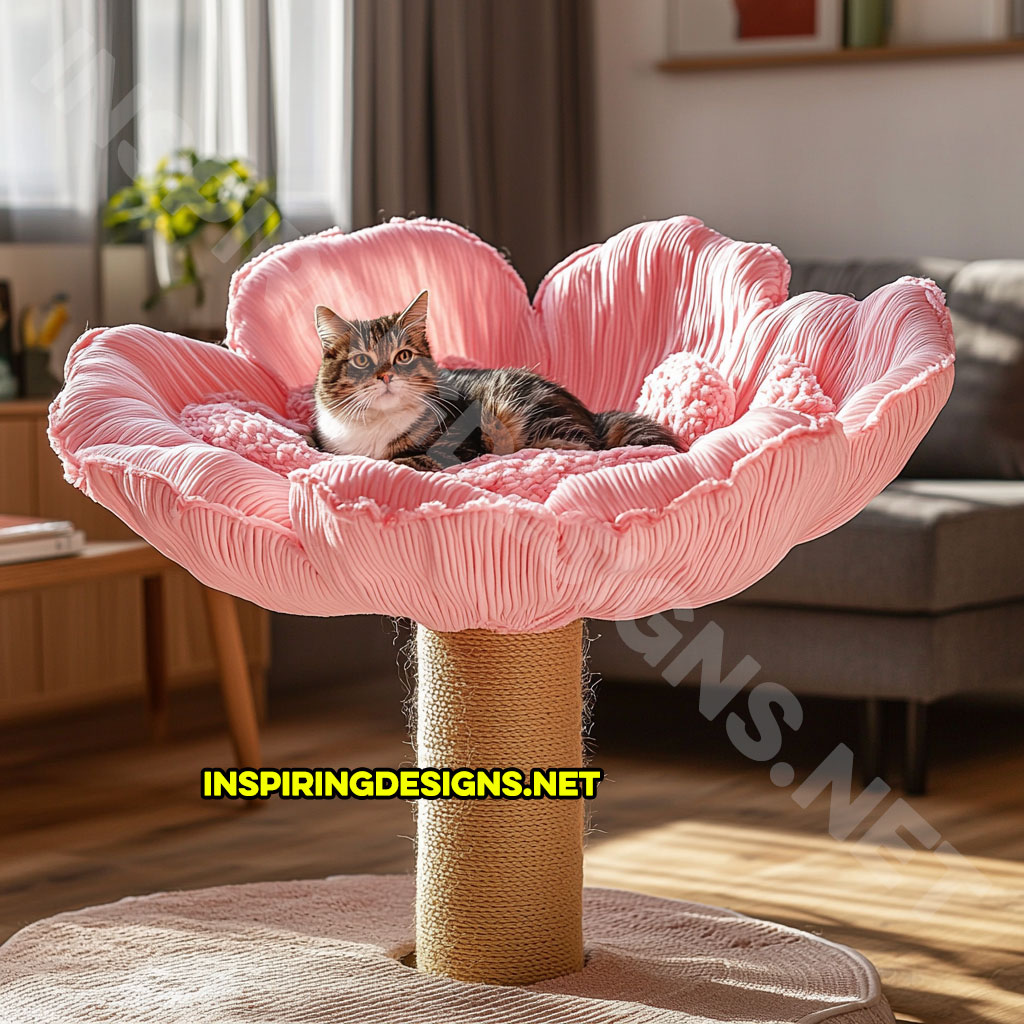 flower shaped cat tree in pink carnation design