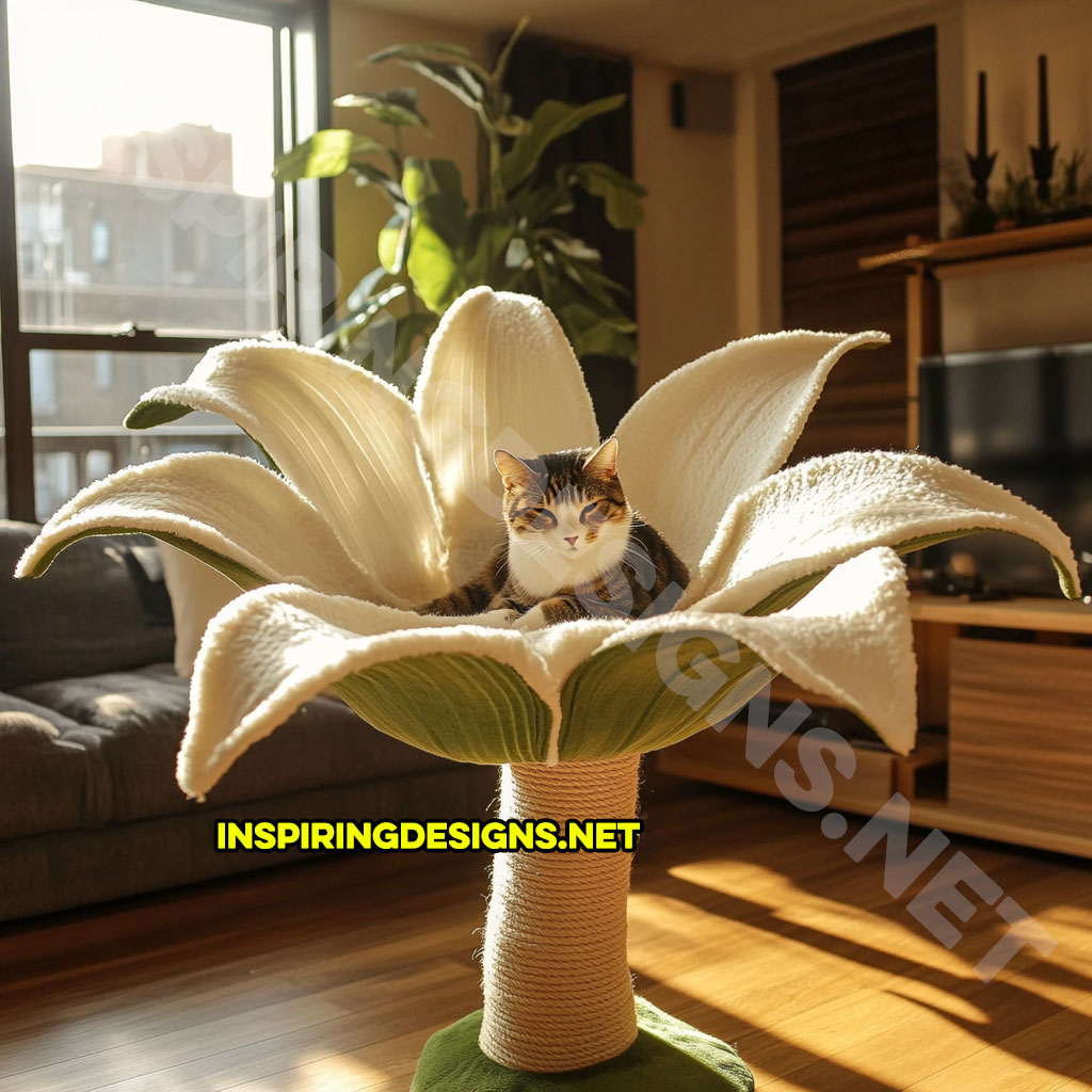 flower shaped cat tree in white and green tulip design