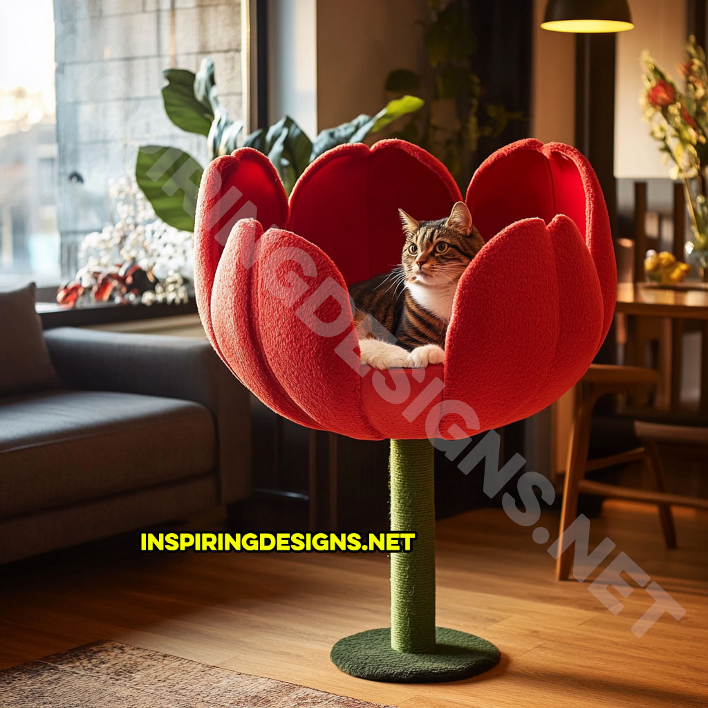 flower shaped cat tree in red rose design