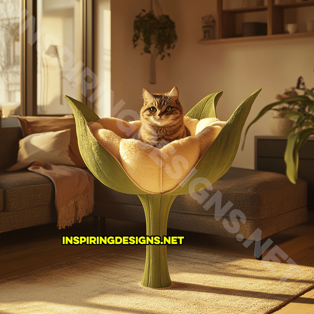 flower shaped cat tree in white and green tulip design