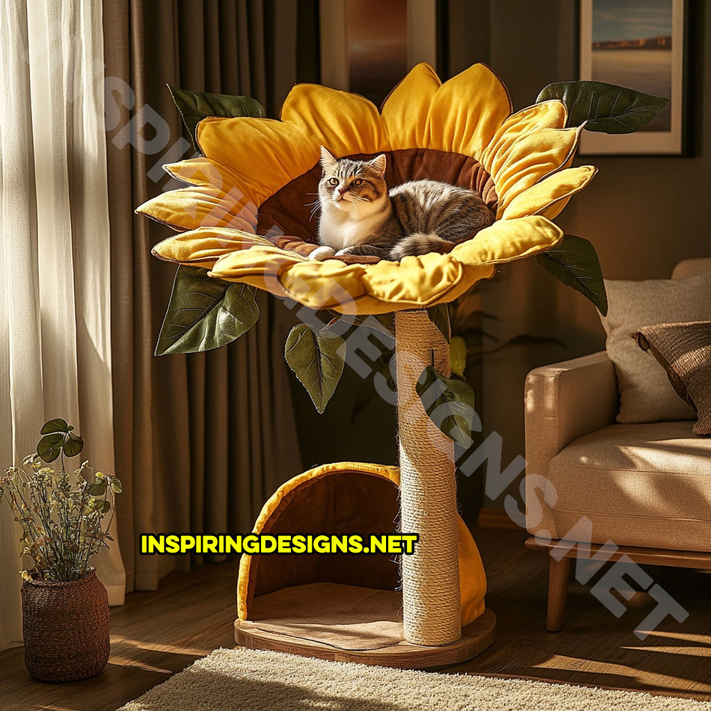 flower shaped cat tree in sunflower design