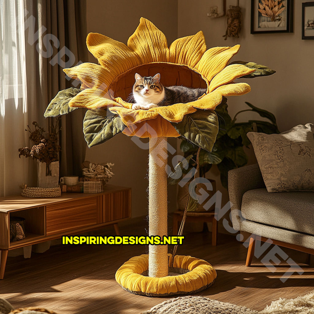 flower shaped cat tree in sunflower design