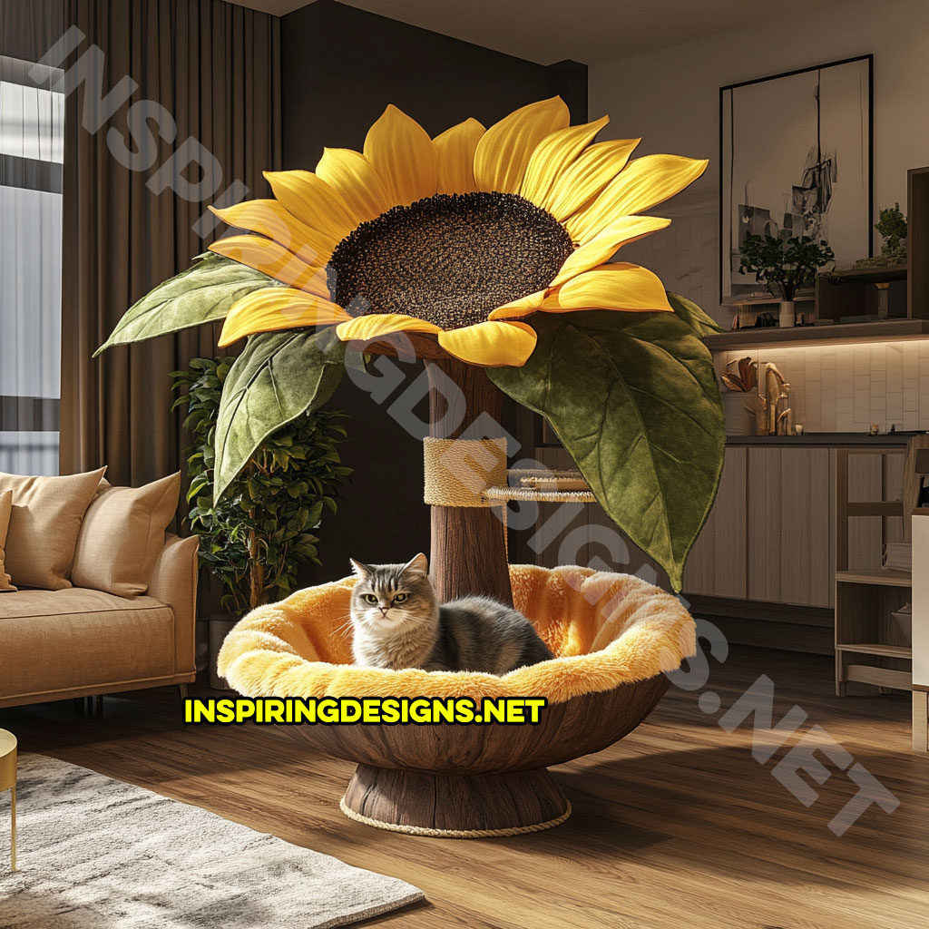 flower shaped cat tree in sunflower design