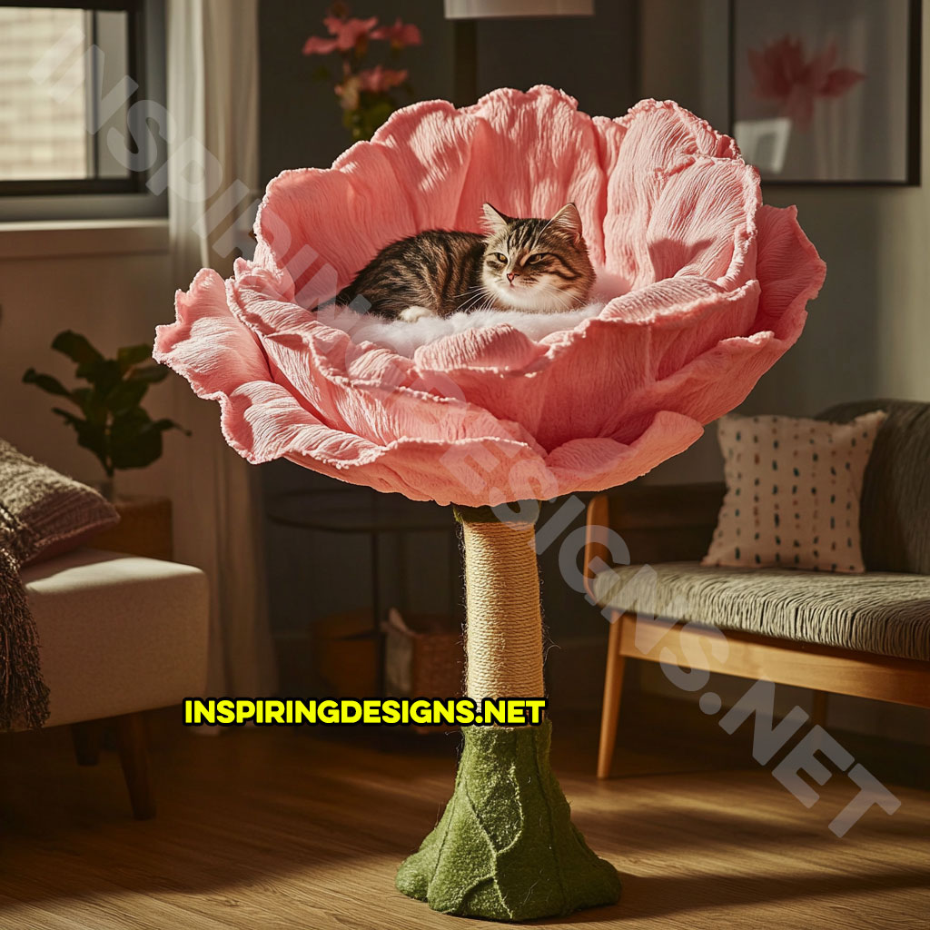 flower shaped cat tree in pink carnation design