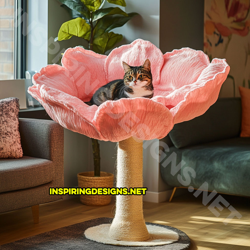 flower shaped cat tree in pink carnation design