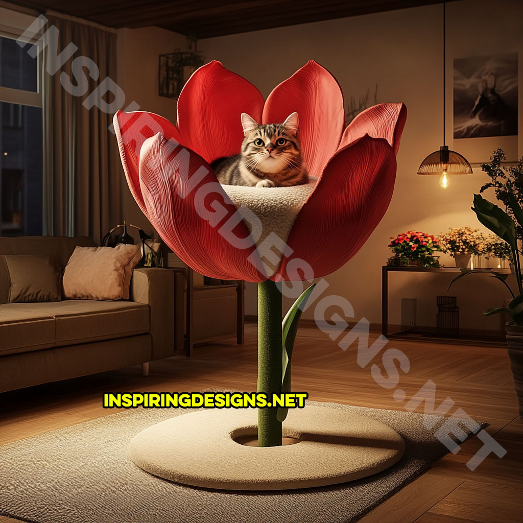 flower shaped cat tree in red rose design